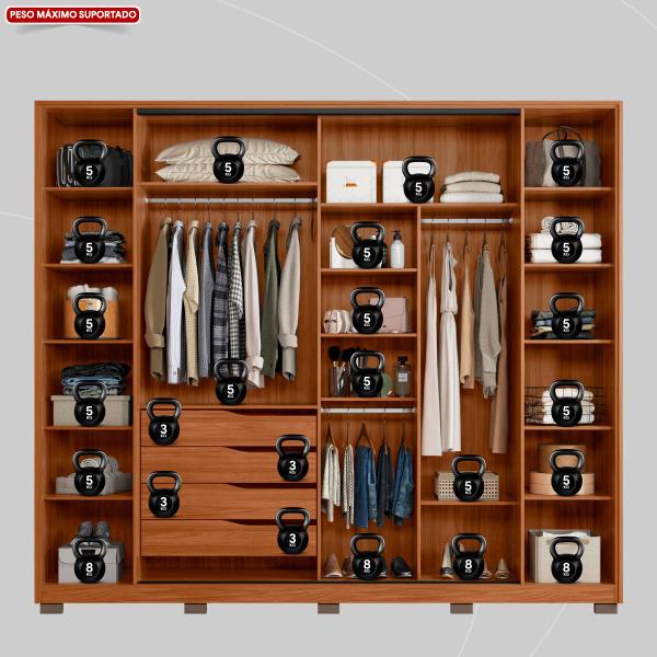 Imagem de Guarda Roupa Casal 4 Portas Laredo com 2 Portas em Reflecta com Pés Nogueira Touch/Preto Prime Tx  - Demartêz