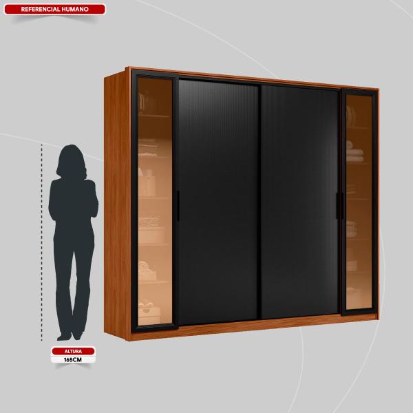 Imagem de Guarda Roupa Casal 4 Portas Laredo com 2 Portas em Reflecta Nogueira Touch Preto Prime Tx Flex - Demartêz