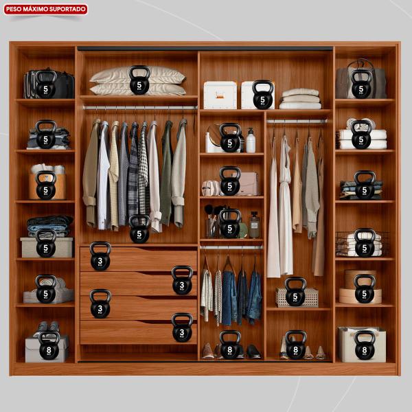 Imagem de Guarda Roupa Casal 4 Portas Laredo com 2 Portas em Reflecta Nogueira Touch Preto Prime Tx Flex - Demartêz