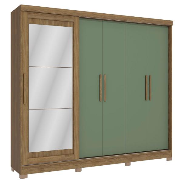 Imagem de Guarda-Roupa Casal 5 Portas 4 Gavetas com Espelho Nogueira/Verde Oliva Cb01n564 - Kappesberg