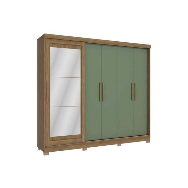 Imagem de Guarda Roupa Casal 5 Portas e 4 Gavetas c/ Espelho e Pés Flex CB01N564 Nogueira/Verde Oliva - Kappesberg