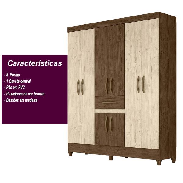 Imagem de Guarda Roupa Casal 6 portas 1 gaveta Castanho Wood / Avelã Portugal - Moval