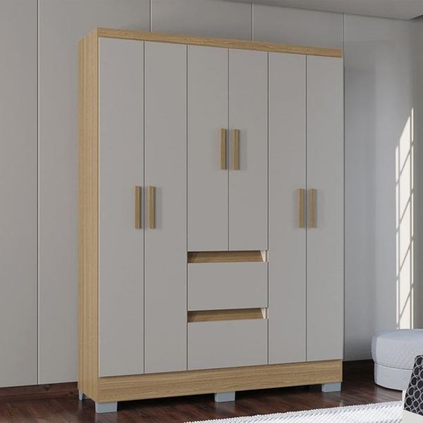 Imagem de Guarda Roupa Casal 6 Portas 135 cm 949 Damasco Off White POQQ