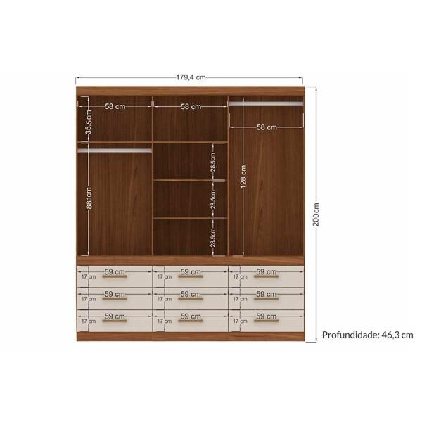 Imagem de Guarda Roupa Casal 6 Portas (2 c/ Espelho) e 9 Gavetas Star 6.9 Jatobá - Santos Andirá