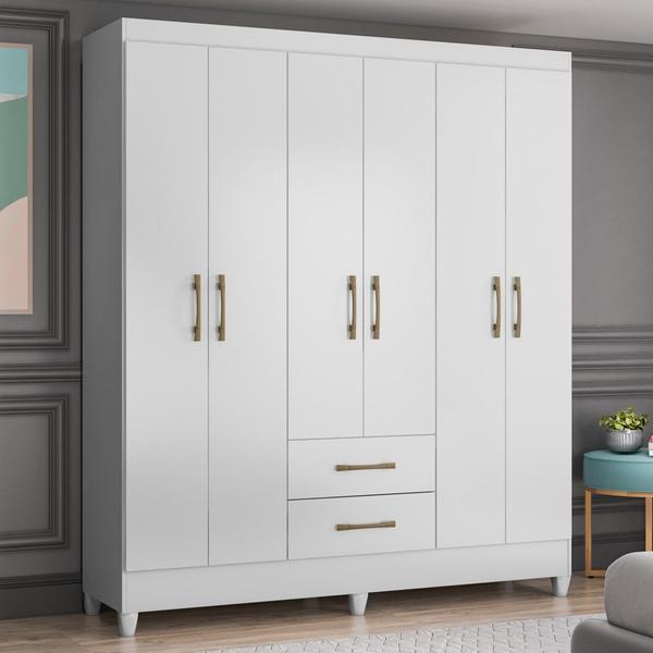 Imagem de Guarda Roupa Casal 6 Portas 2 Gavetas 153cm Paraná M07 Branco - Mpozenato