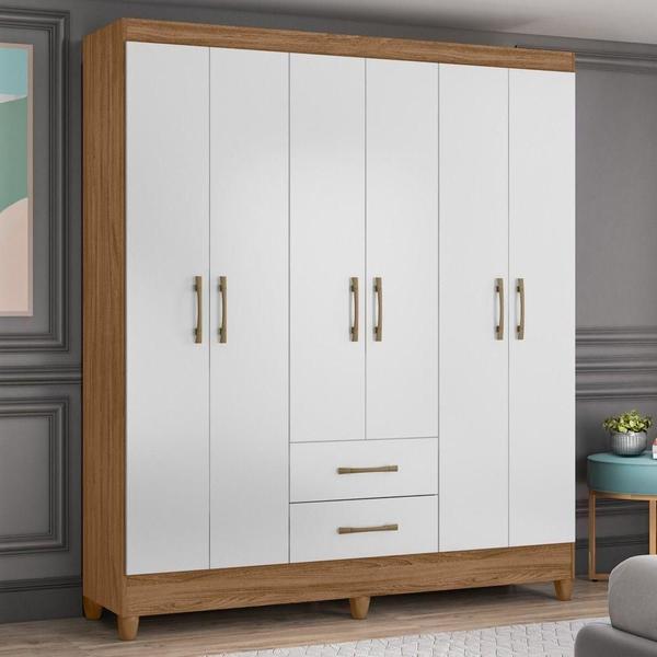 Imagem de Guarda Roupa Casal 6 Portas 2 Gavetas 153cm Paraná M07 Naturale/branco - Mpozenato