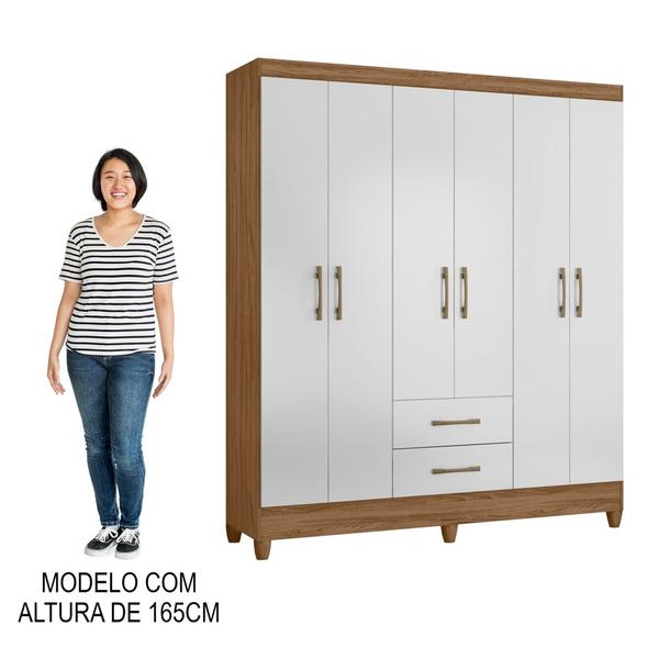 Imagem de Guarda Roupa Casal 6 Portas 2 Gavetas 153cm Paraná M07 Naturale/Branco - Mpozenato