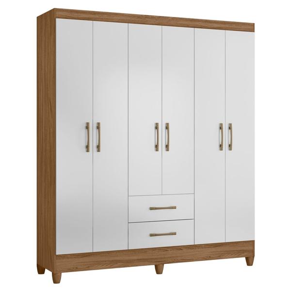 Imagem de Guarda Roupa Casal 6 Portas 2 Gavetas 153cm Paraná M07 Naturale/Branco - Mpozenato