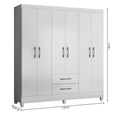 Imagem de Guarda Roupa Casal 6 Portas 2 Gavetas 1,53m Branco Panamá Moval