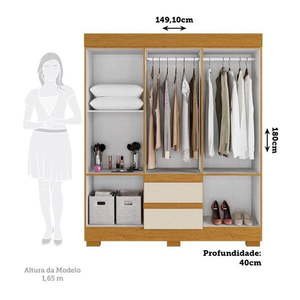 Imagem de Guarda Roupa Casal 6 Portas 2 Gavetas Com Espelho Maya Acp Móveis Cinamomo/Off White