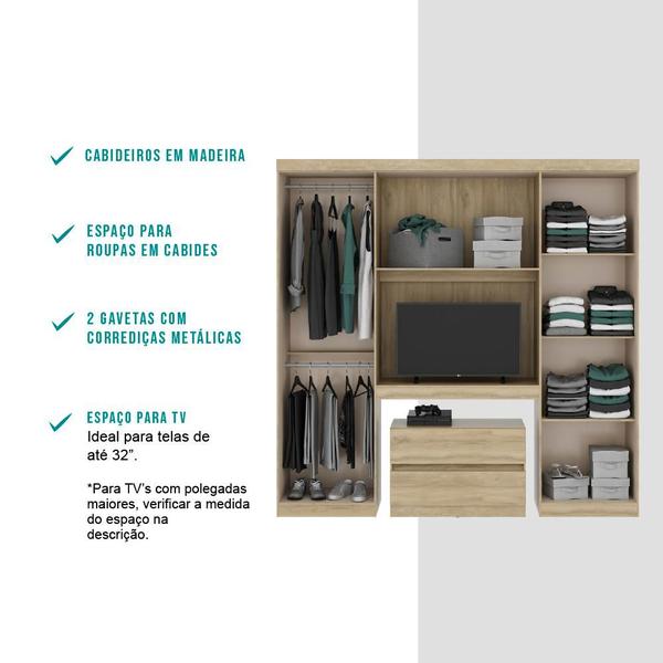 Imagem de Guarda Roupa Casal 6 Portas 2 Gavetas Porto Noce Com Painel de TV Carraro