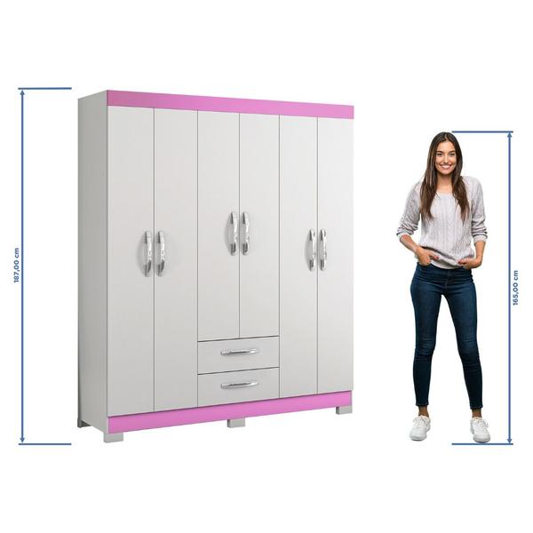 Imagem de Guarda-Roupa Casal 6 Portas 2 Gavetas Viena Notável Branco/Rosa