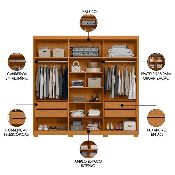 Imagem de Guarda Roupa Casal 6 Portas 240cm Ouro Verde Cinamomo/Off White - Albatroz