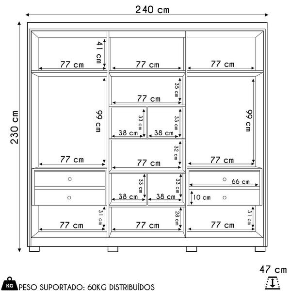 Imagem de Guarda Roupa Casal 6 Portas 240cm Ouro Verde Jatobá/Fendi - Albatroz