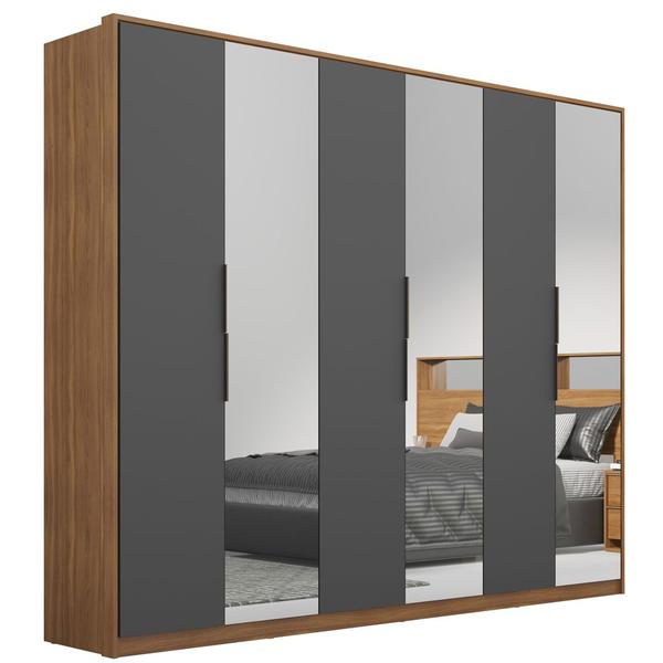 Imagem de Guarda Roupa Casal 6 Portas 3 Espelhos Atrice Amêndola Touch Grafito D66013K Demartêz