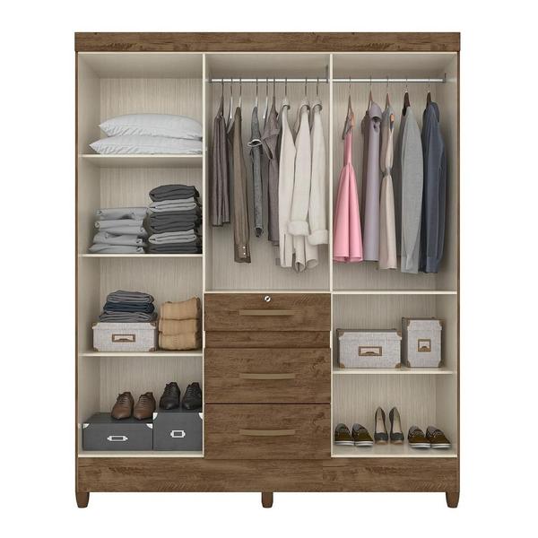 Imagem de Guarda Roupa Casal 6 Portas 3 Gavetas Castanho Wood Itatiba Moval