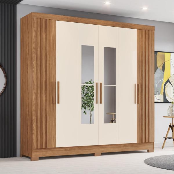 Imagem de Guarda Roupa Casal 6 Portas 3 Gavetas com Espelho B367 Nature/Off White - Briz