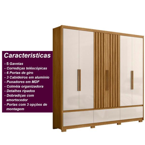 Imagem de Guarda Roupa Casal 6 Portas 3 Gavetas Freijó / Off White Amazonas - Moval