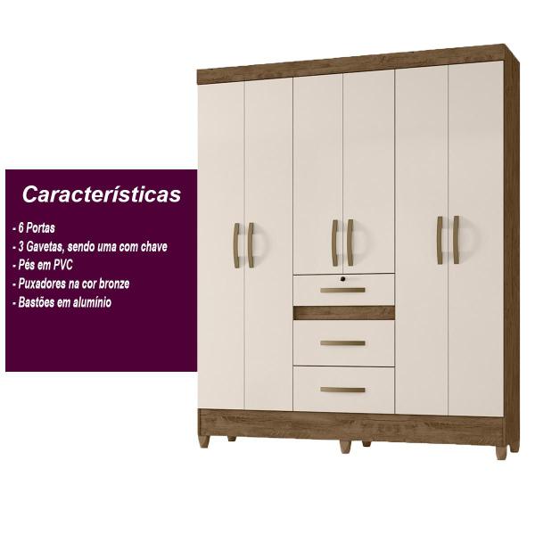 Imagem de Guarda Roupa Casal 6 portas 3 gavetas Itatiba Branco - Moval