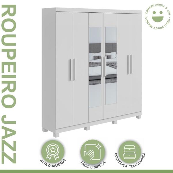 Imagem de Guarda-roupa Casal 6 Portas 3 Gavetas Jazz com Espelho e com Pés