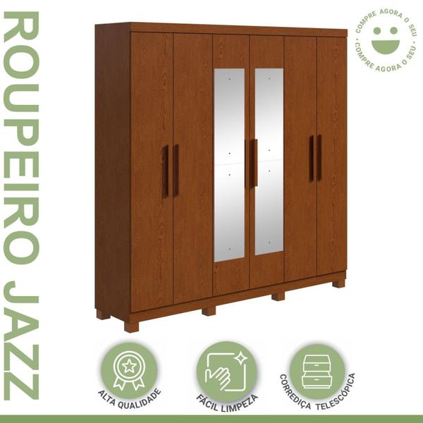 Imagem de Guarda-roupa Casal 6 Portas 3 Gavetas Jazz com Espelho e com Pés