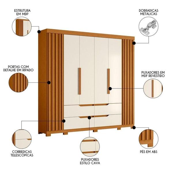 Imagem de Guarda Roupa Casal 6 Portas 4 Gavetas 240cm Doble Cinamomo Off White Albatroz