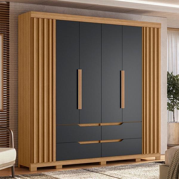 Imagem de Guarda Roupa Casal 6 Portas 4 Gavetas 240cm Doble Nature/Titanium - Albatroz