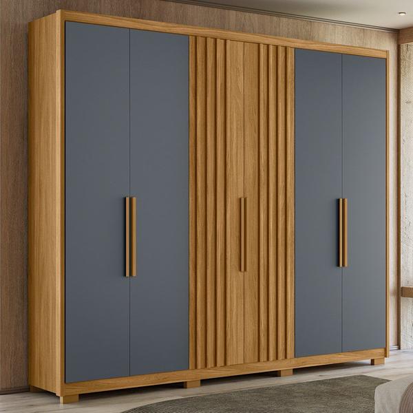 Imagem de Guarda Roupa Casal 6 Portas 4 Gavetas 260cm Gaia M07 Freijó/Cinza - Mpozenato