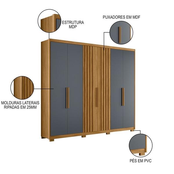 Imagem de Guarda Roupa Casal 6 Portas 4 Gavetas 260cm Gaia M07 Freijó/Cinza - Mpozenato