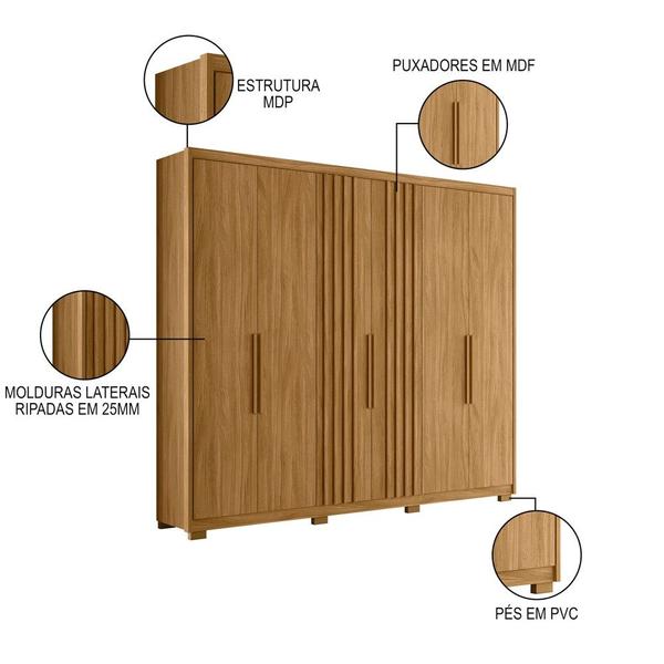 Imagem de Guarda Roupa Casal 6 Portas 4 Gavetas 260cm Gaia M07 Freijó - Mpozenato