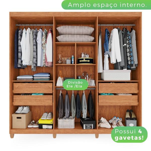 Imagem de Guarda-roupa Casal 6 Portas 4 Gavetas com Espelho com Pés Atlanta