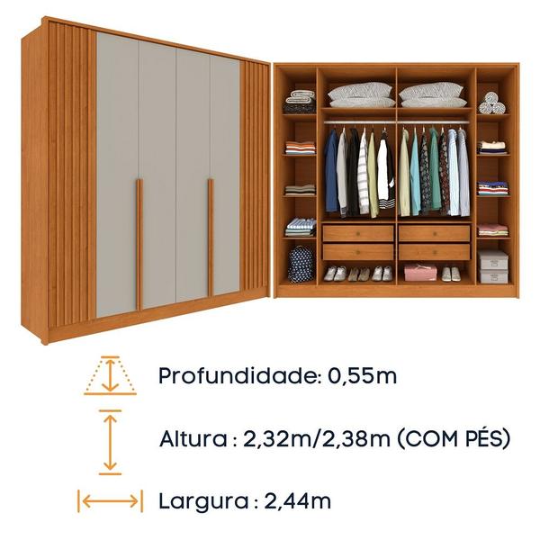 Imagem de Guarda Roupa Casal 6 Portas 4 Gavetas Guarani Ripado Tcil Móveis