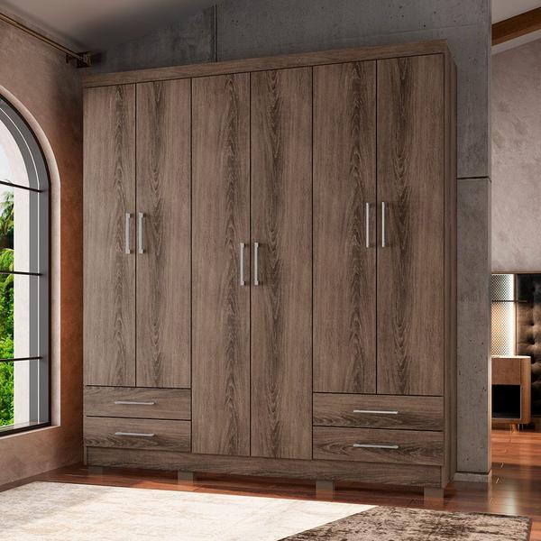 Imagem de Guarda Roupa Casal 6 Portas 4 Gavetas Santiago ll Ypê - Saga Decor