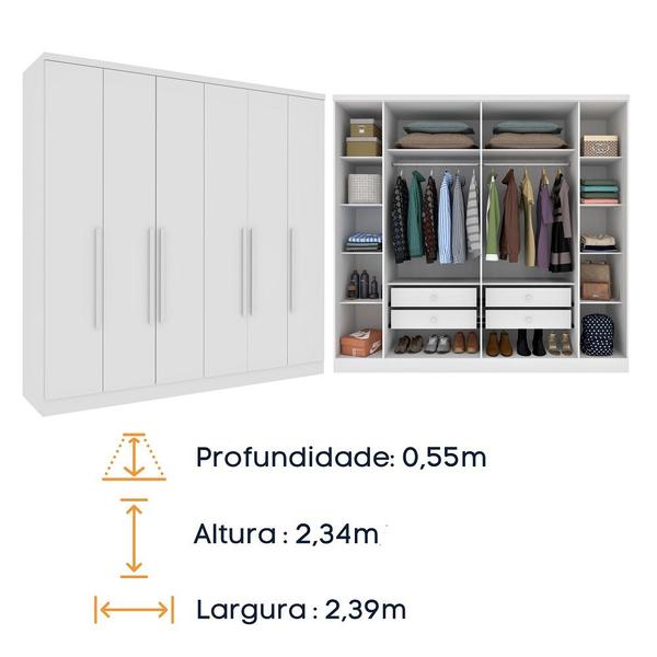 Imagem de Guarda-roupa Casal 6 portas 4 gavetas Veneza Branco Móveis Tcil