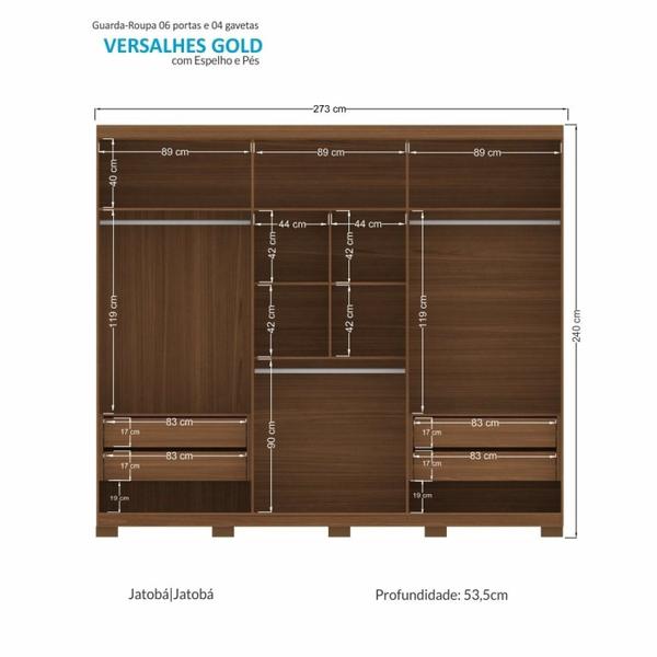 Imagem de Guarda Roupa Casal 6 Portas 4 Gavetas Versalhes Gold com Espelhos e Pés