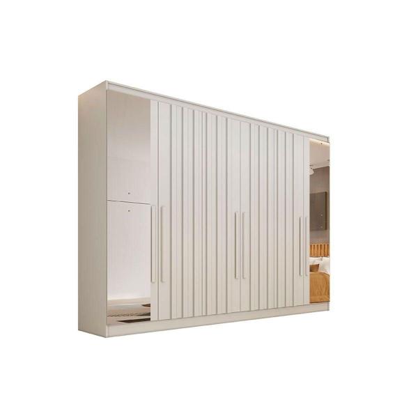 Imagem de Guarda Roupa Casal 6 Portas (4 Ripadas e 2 c/ Espelho) e 6 Gavetas Oxford Peroba/Off White - Europa