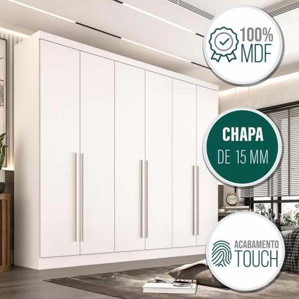 Imagem de Guarda Roupa Casal 6 Portas 6 Gavetas 100% MDF Gramado - Móveis Valverde -  Neve