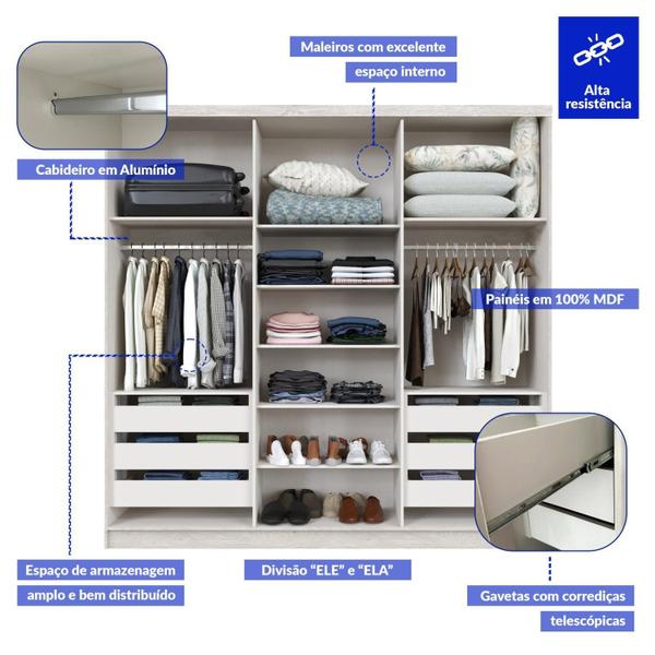 Imagem de Guarda-roupa Casal 6 Portas 6 Gavetas 100% Mdf Lisboa