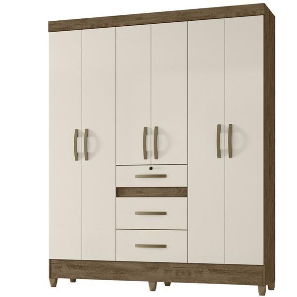 Imagem de Guarda Roupa Casal 6 Portas 8683 Castanho Wood Off White Moval