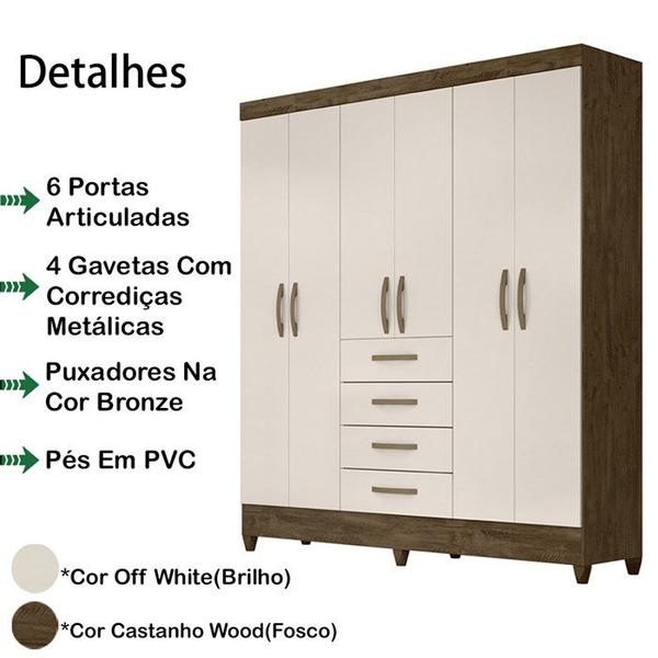 Imagem de Guarda Roupa Casal 6 Portas 8963 Castanho Wood Off White Moval