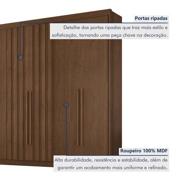 Imagem de Guarda-roupa Casal 6 Portas com 2 Portas Ripadas 6 Gavetas Cacau