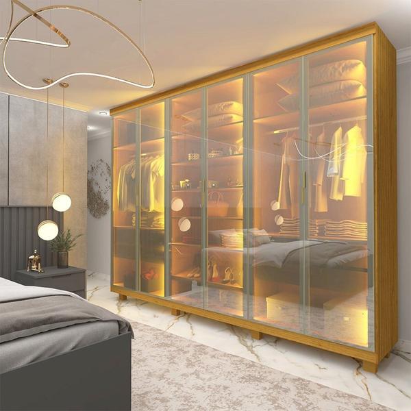 Guarda-roupa Casal 6 Portas com 6 Portas Reflecta com Pés com Led Imperatriz 100% MDF - Ge...