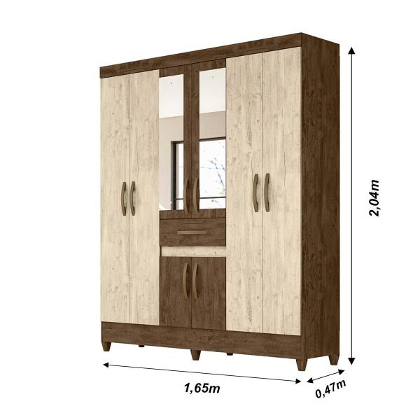 Imagem de Guarda Roupa Casal 6 portas com espelho 1 gaveta Castanho Wood / Avelã Portugal - Moval