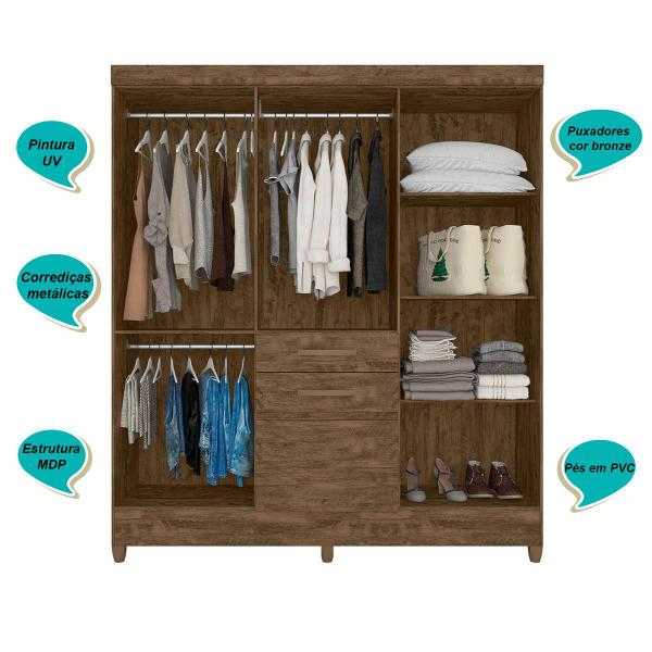 Imagem de Guarda Roupa Casal 6 portas com espelho 2 gavetas New Mafra Castanho Wood - Moval