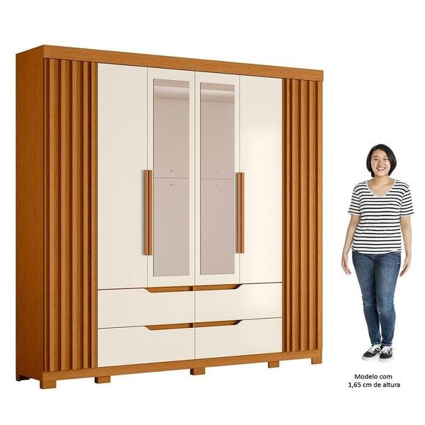 Imagem de Guarda Roupa Casal 6 Portas Com Espelho 240cm Doble Cinamomo Off White Albatroz