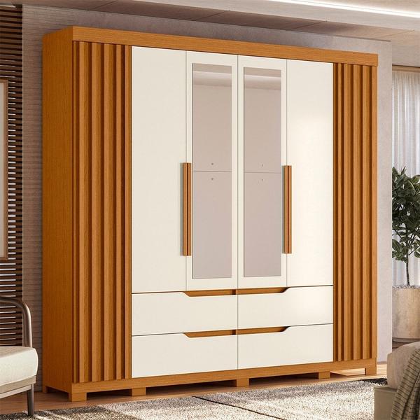 Imagem de Guarda Roupa Casal 6 Portas Com Espelho 240cm Doble Cinamomo/Off White - Albatroz