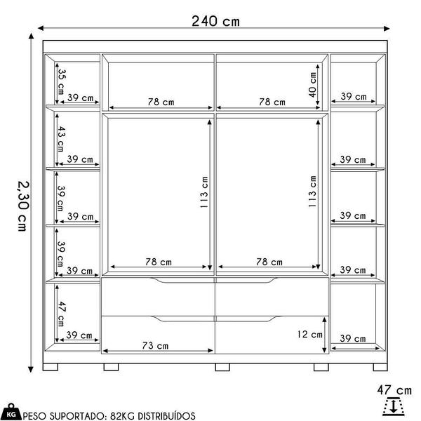 Imagem de Guarda Roupa Casal 6 Portas Com Espelho 240cm Doble Nature Titanium Albatroz