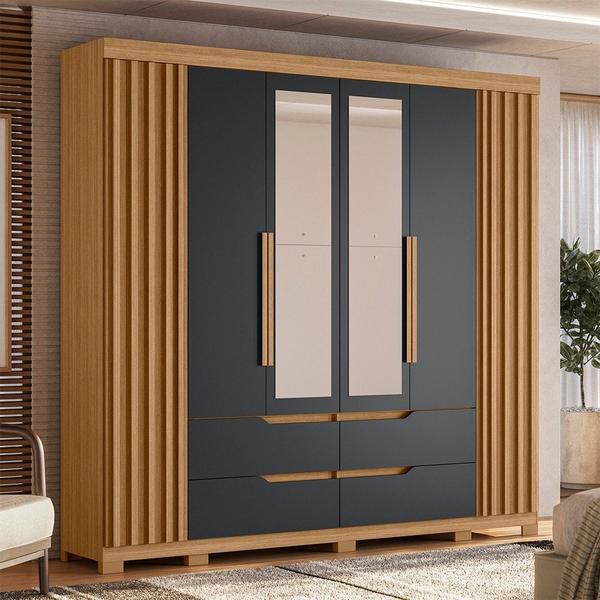 Imagem de Guarda Roupa Casal 6 Portas Com Espelho 240cm Doble Nature/Titanium - Albatroz