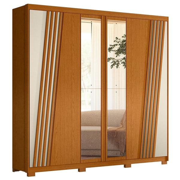 Imagem de Guarda Roupa Casal 6 Portas Com Espelho 240cm Ouro Verde Cinamomo/Off White - Albatroz