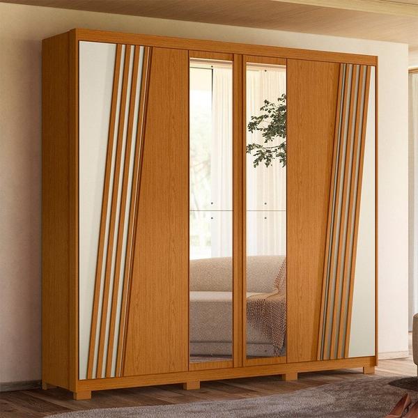 Imagem de Guarda Roupa Casal 6 Portas Com Espelho 240cm Ouro Verde Cinamomo/Off White - Albatroz